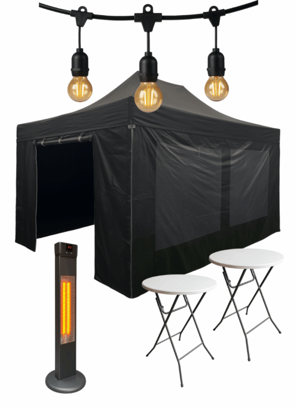 partytentpakket premium Easy Up pakket Premium 3x4,5 - met statafels, verlichting en heater