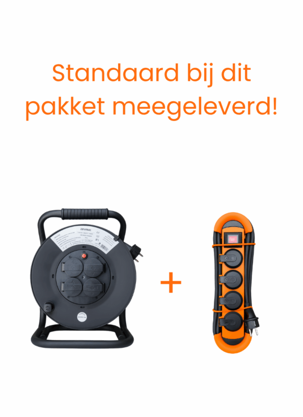 stroomhaspel + stekkerdoos Easy Up pakket Deluxe 3x4,5 - met statafels, verlichting, heater en geluid