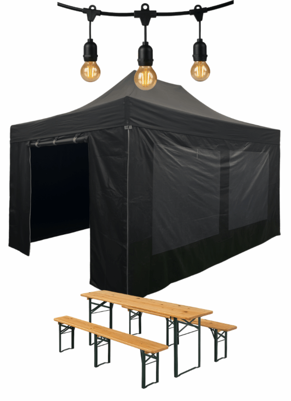 comfort biertafelset Easy Up pakket Comfort 3x4,5 - met biertafelset en verlichting