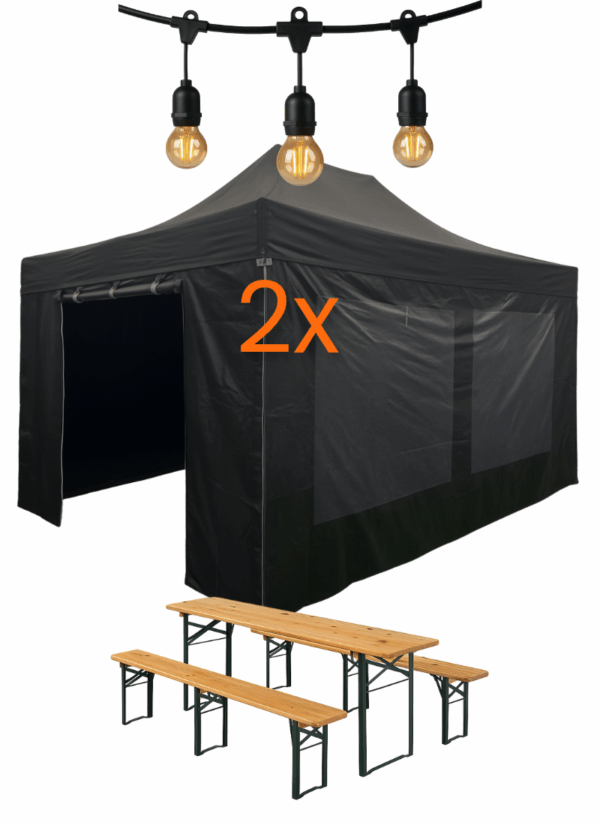 3x10,5 comfort biertafel Easy Up pakket Comfort 3x10,5 - met biertafelset en verlichting