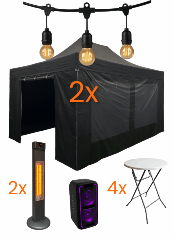 Easy Up pakket Deluxe 3x10,5 - met statafels, verlichting, heaters en geluid