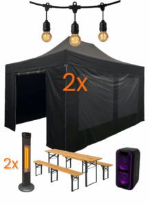 Easy Up pakket Deluxe 3x10,5 - met biertafelset, verlichting, heaters en geluid