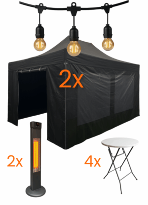 3x10,5 premium statafel Easy Up pakket Premium 3x10,5 - met statafels, verlichting en heaters
